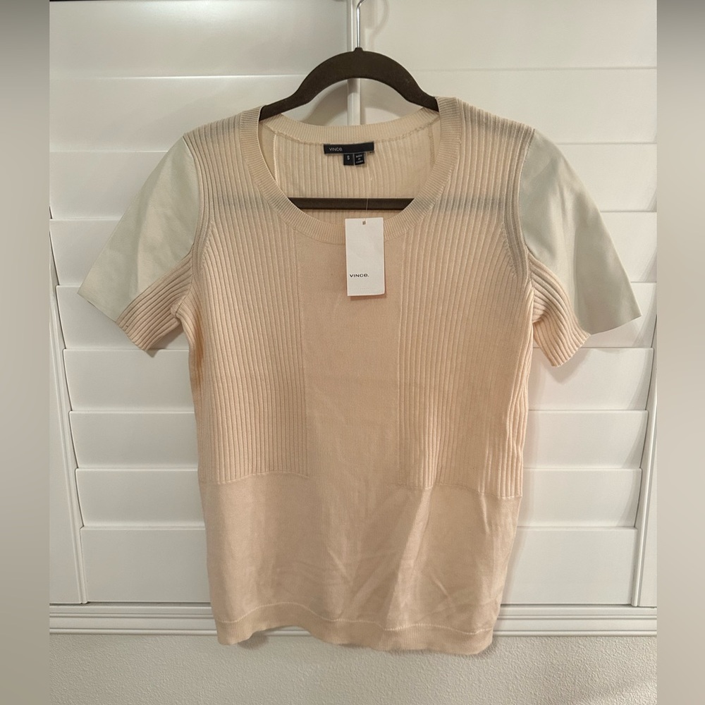 Vince Leather Short Sleeve Wool Sweater Women’s Size S